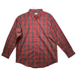 Haggar Red & Gray Plaid Button-Down Long Sleeve Shirt Mens Medium Cotton Blend